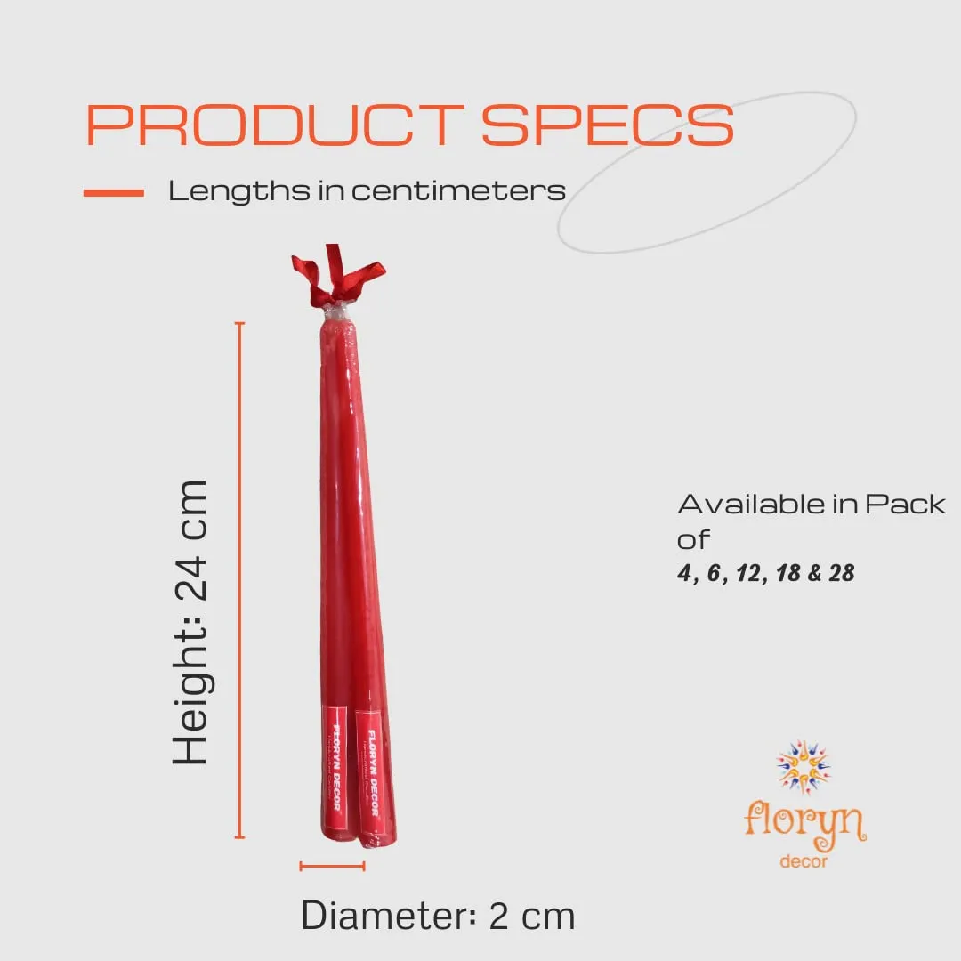 Floryn Decor Long Red Taper Candles | Elegant Long Candles for Your Home Decor | Each Candle is 10 inches Long, Smokeless & Dripless (Pack of 12)