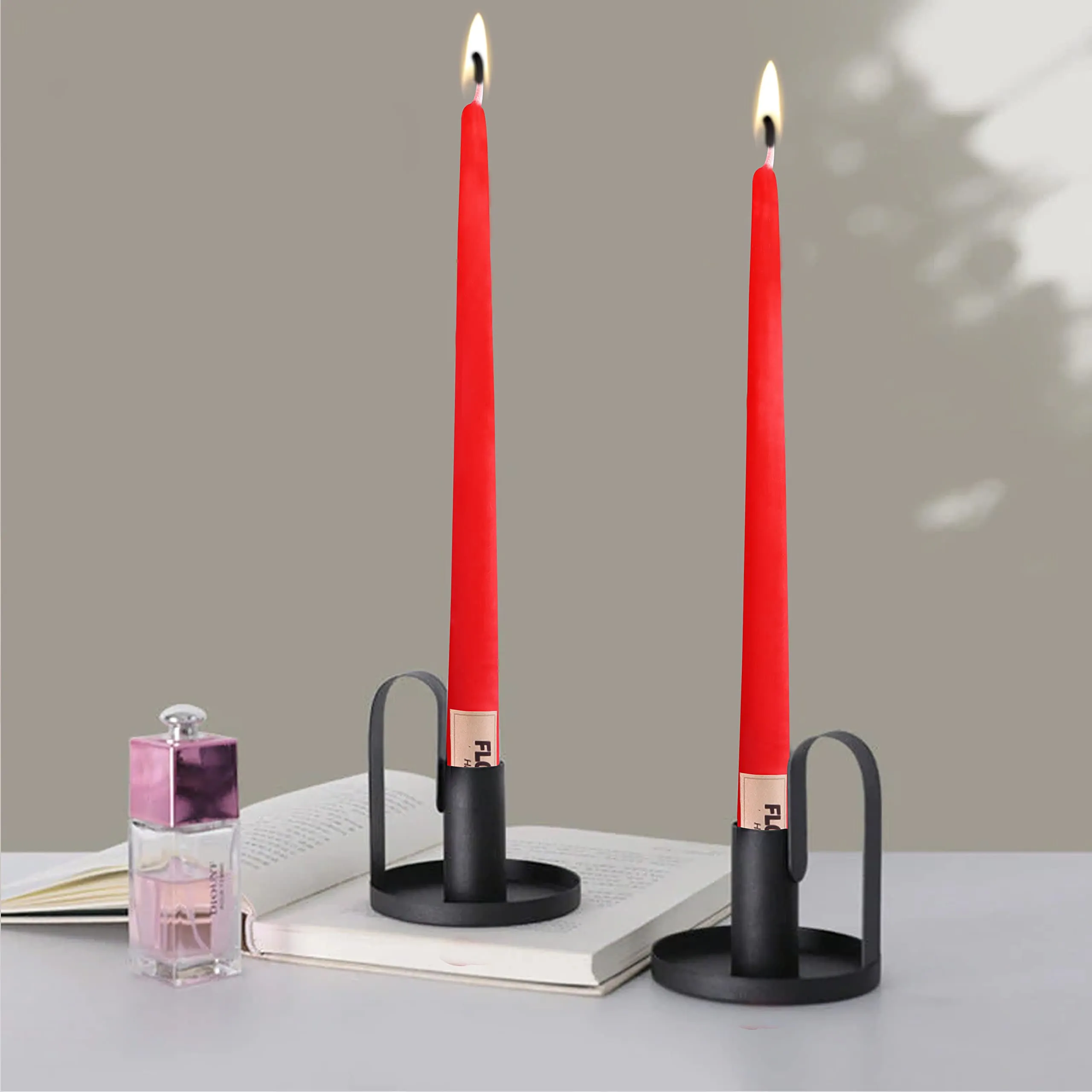 Floryn Decor Long Red Taper Candles | Elegant Long Candles for Your Home Decor | Each Candle is 10 inches Long, Smokeless & Dripless (Pack of 12)