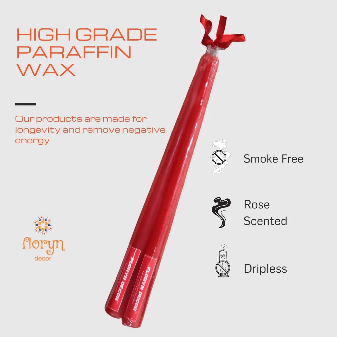 Floryn Decor Long Red Taper Candles | Elegant Long Candles for Your Home Decor | Each Candle is 10 inches Long, Smokeless & Dripless (Pack of 12)