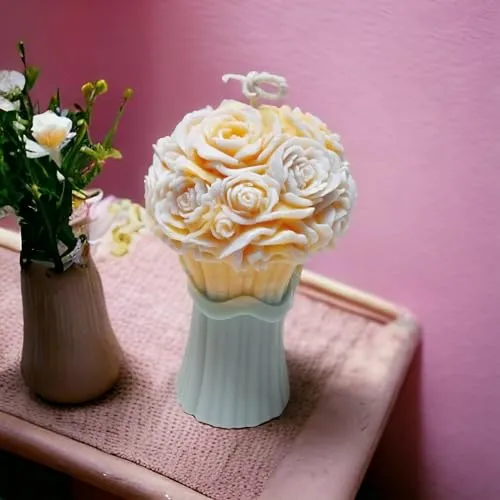 Flower Bouquet Candles Aesthetic Candle Trendy Candles Relax Candle Soy Wax Decorative Candle Aromatherapy Candle for Home Meditation (4.5x3Inch, 205 Grams, 1 Pc of Candle)