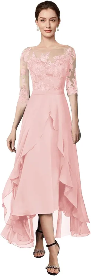 Flowy A-Line Mother of The Bride Dresses Long 2024 Lace Applique Chiffon Formal Evening Dress