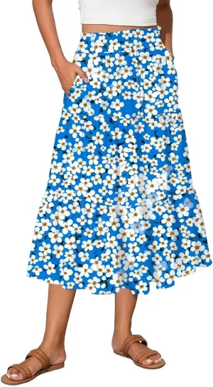 Flowy Skirts for Women High Waist Long A-Line Boho Maxi Skirt for Summer Beach