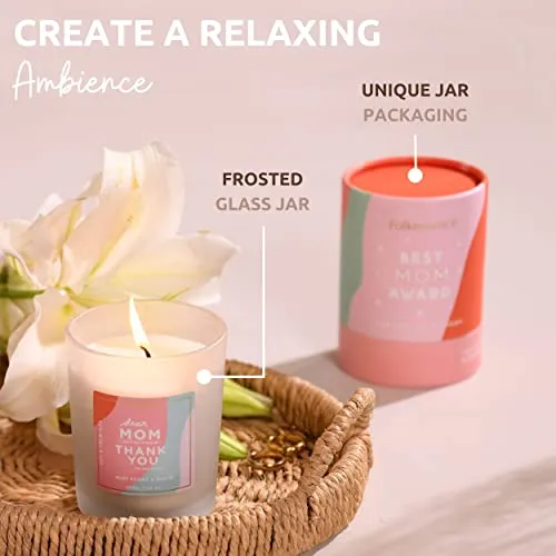 Folkulture Scented Candles for Home or Candle Gifts for Women |Ruby Peony and Suede | 50 Hrs of Burn Time | 7.06 Oz Soy Candles Jar | Mothers Day Gifts from Daughter & Son for Mom (Best Mom Award)