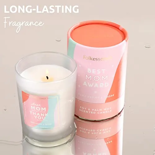 Folkulture Scented Candles for Home or Candle Gifts for Women |Ruby Peony and Suede | 50 Hrs of Burn Time | 7.06 Oz Soy Candles Jar | Mothers Day Gifts from Daughter & Son for Mom (Best Mom Award)