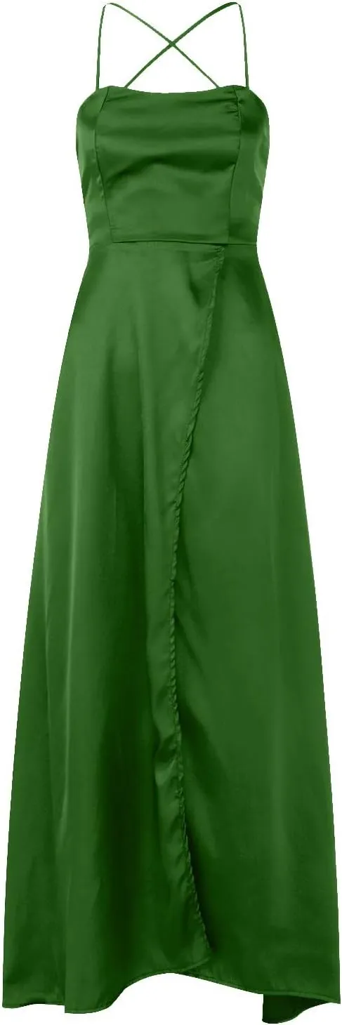 Formal Dresses for Women 2024 Summer Plus Size Sleeveless Side Slit Satin Cocktail Wedding Guest Maxi Dress for Curvy Women