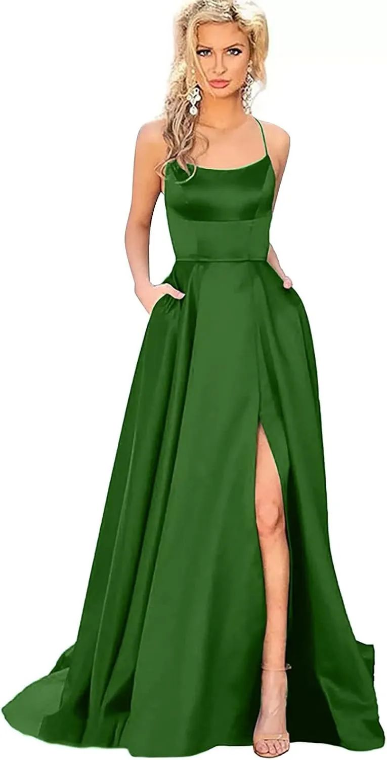Formal Dresses for Women 2024 Summer Plus Size Sleeveless Side Slit Satin Cocktail Wedding Guest Maxi Dress for Curvy Women