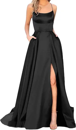Formal Dresses for Women 2024 Summer Plus Size Sleeveless Side Slit Satin Cocktail Wedding Guest Maxi Dress for Curvy Women