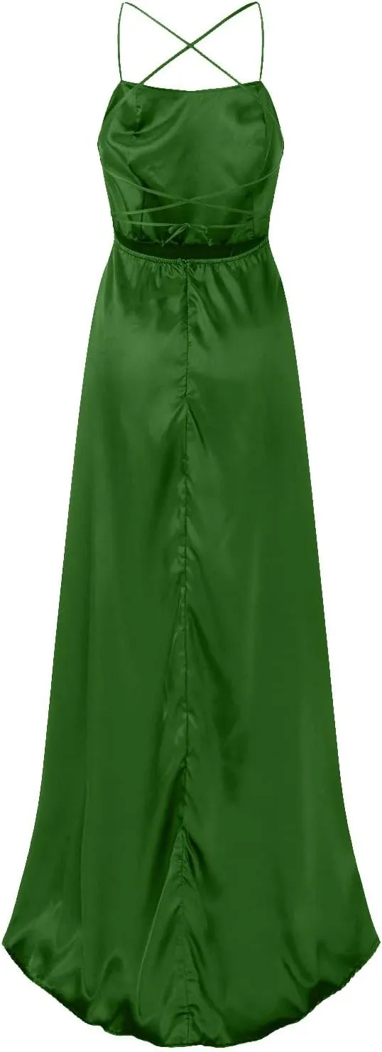 Formal Dresses for Women 2024 Summer Plus Size Sleeveless Side Slit Satin Cocktail Wedding Guest Maxi Dress for Curvy Women