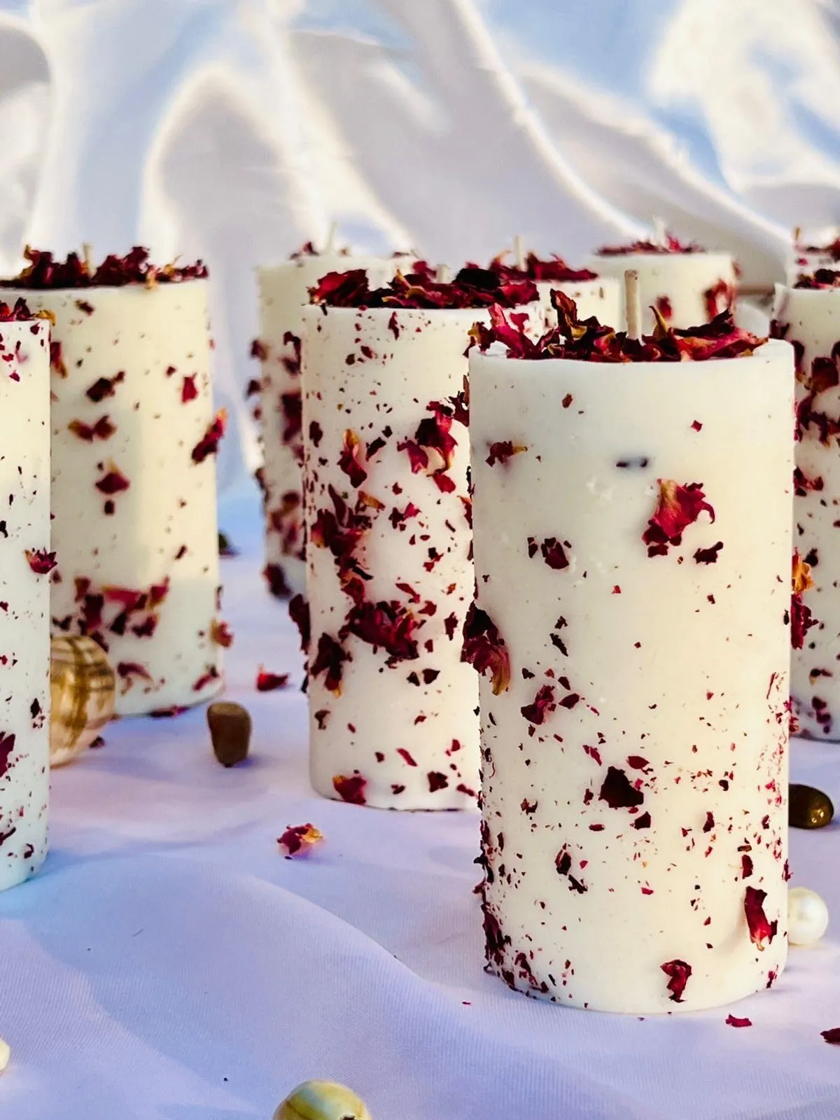 French Obsession Scented Soy Wax Pillar Candle Set of 2 | Real Dried Rose Petals Infused | Scented Candles for Home Decor Gift Set for Women & Men| Smokeless Aromatherapy Scented Candle