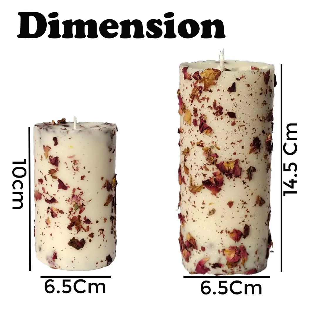 French Obsession Scented Soy Wax Pillar Candle Set of 2 | Real Dried Rose Petals Infused | Scented Candles for Home Decor Gift Set for Women & Men| Smokeless Aromatherapy Scented Candle