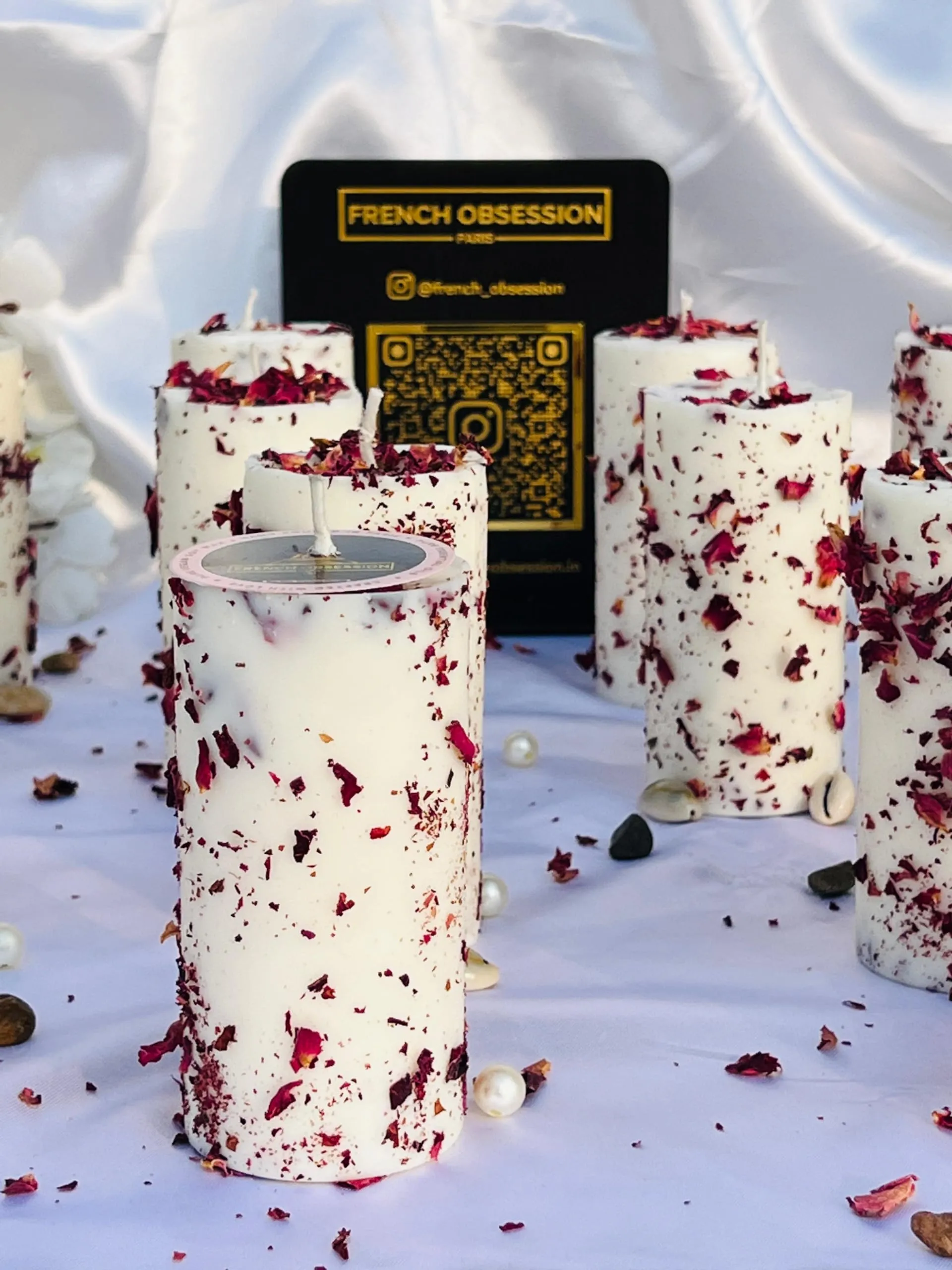 French Obsession Scented Soy Wax Pillar Candle Set of 2 | Real Dried Rose Petals Infused | Scented Candles for Home Decor Gift Set for Women & Men| Smokeless Aromatherapy Scented Candle