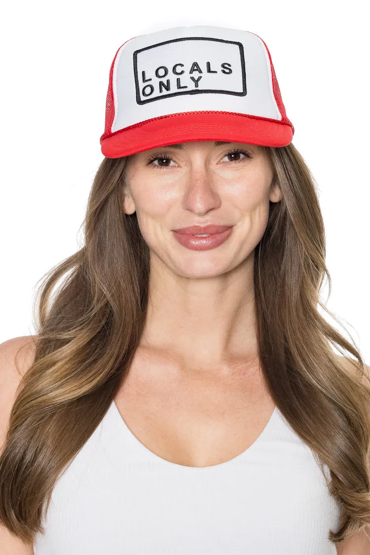 Friday Feelin Locals Only Trucker Hat in Red Split