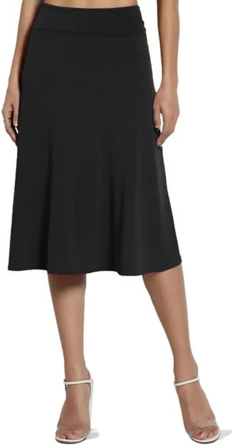 FZVYD Womens Midi Skirts Solid Summer Skirt Plus Size Casual Skirts A Line Maxi Skirt Comfy Stretch Skirt Below Knee Skirts