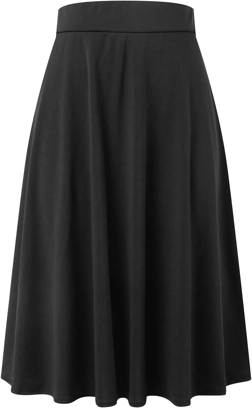 FZVYD Womens Midi Skirts Solid Summer Skirt Plus Size Casual Skirts A Line Maxi Skirt Comfy Stretch Skirt Below Knee Skirts