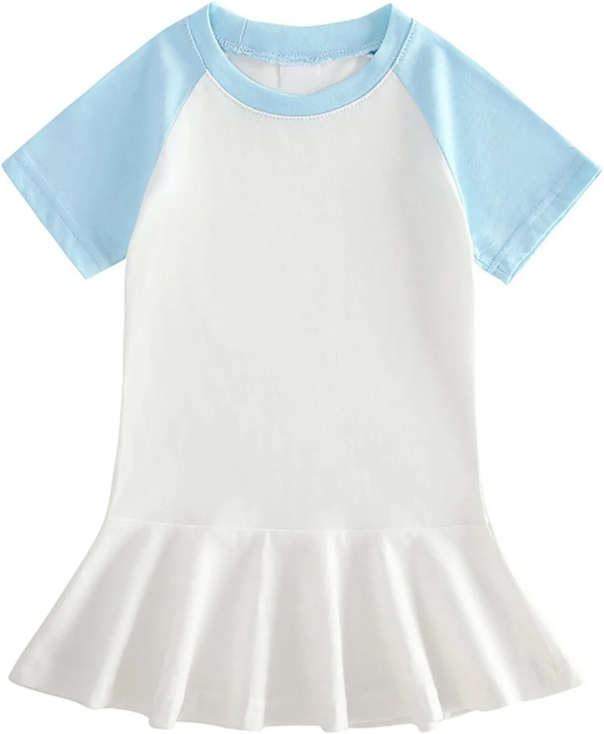 Girls Color Block Pleated Dress Summer Casual Loose A-Line Mini Dress Short Sleeve Round Neck Cute Beach Sundress