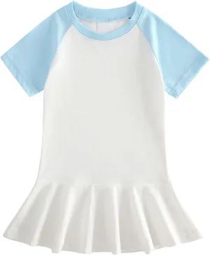 Girls Color Block Pleated Dress Summer Casual Loose A-Line Mini Dress Short Sleeve Round Neck Cute Beach Sundress