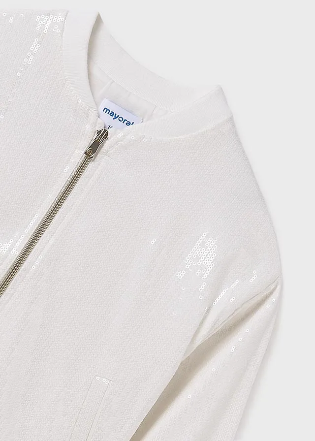 Girls Sequin Ivory Bomber Jacket