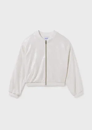 Girls Sequin Ivory Bomber Jacket