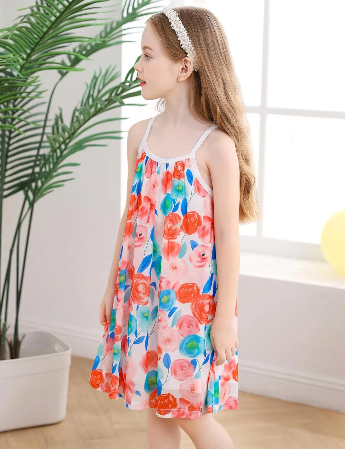 Girl's Summer Dress Casual Spaghetti Strap Rainbow Sundress Size 3-10 Year