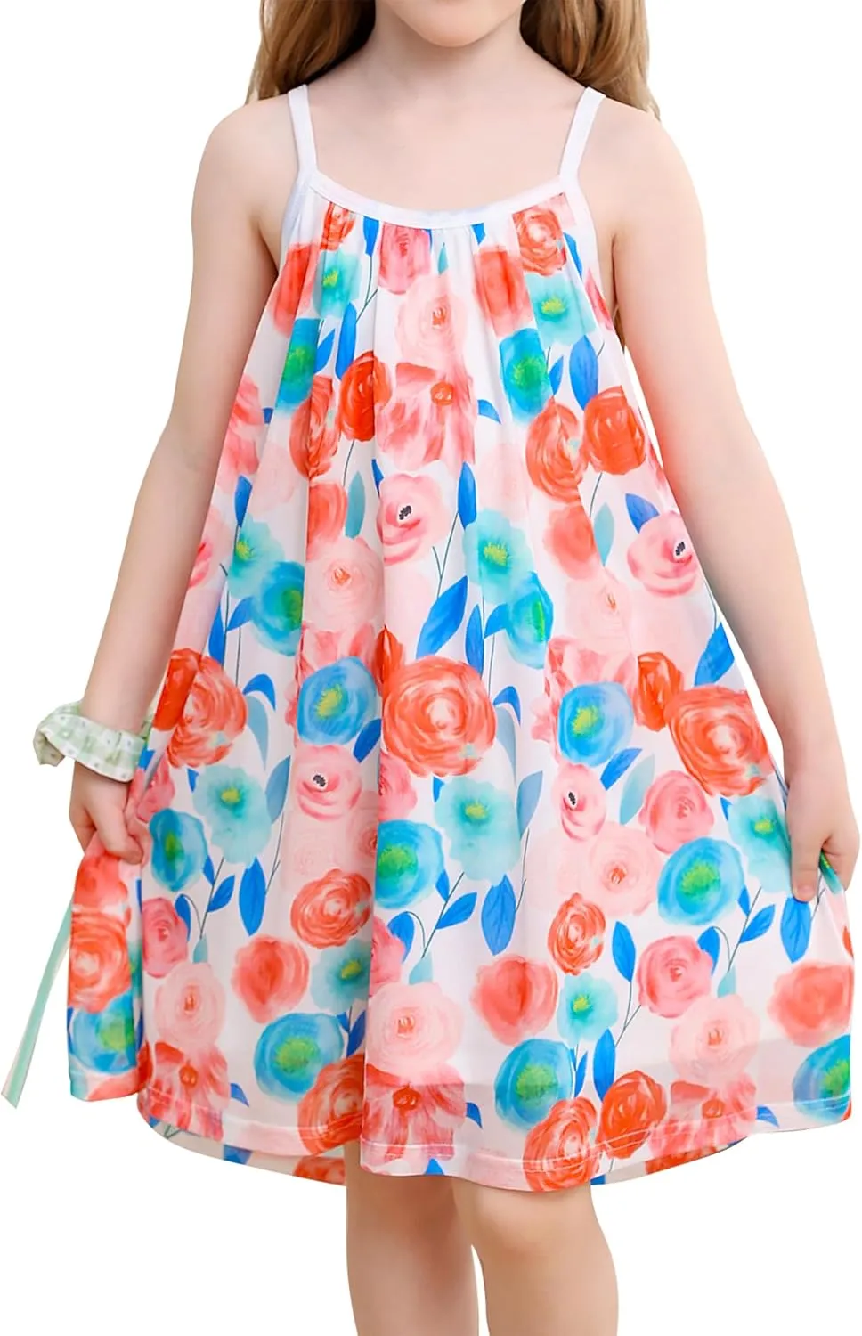 Girl's Summer Dress Casual Spaghetti Strap Rainbow Sundress Size 3-10 Year