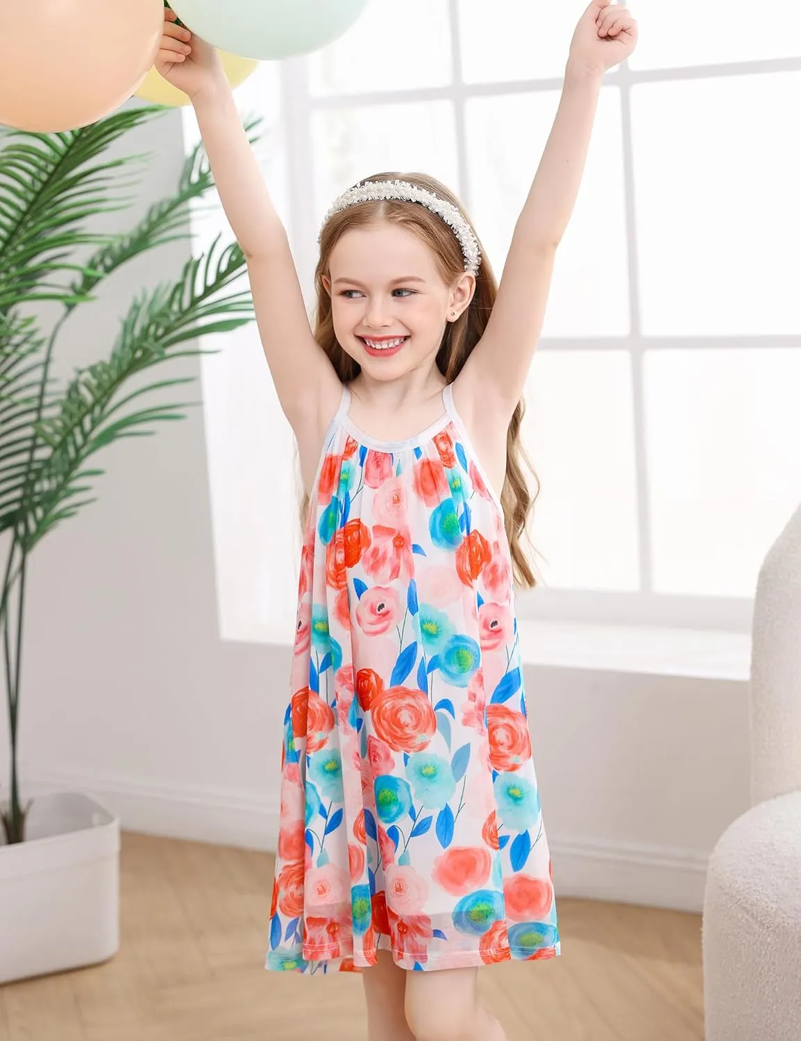 Girl's Summer Dress Casual Spaghetti Strap Rainbow Sundress Size 3-10 Year