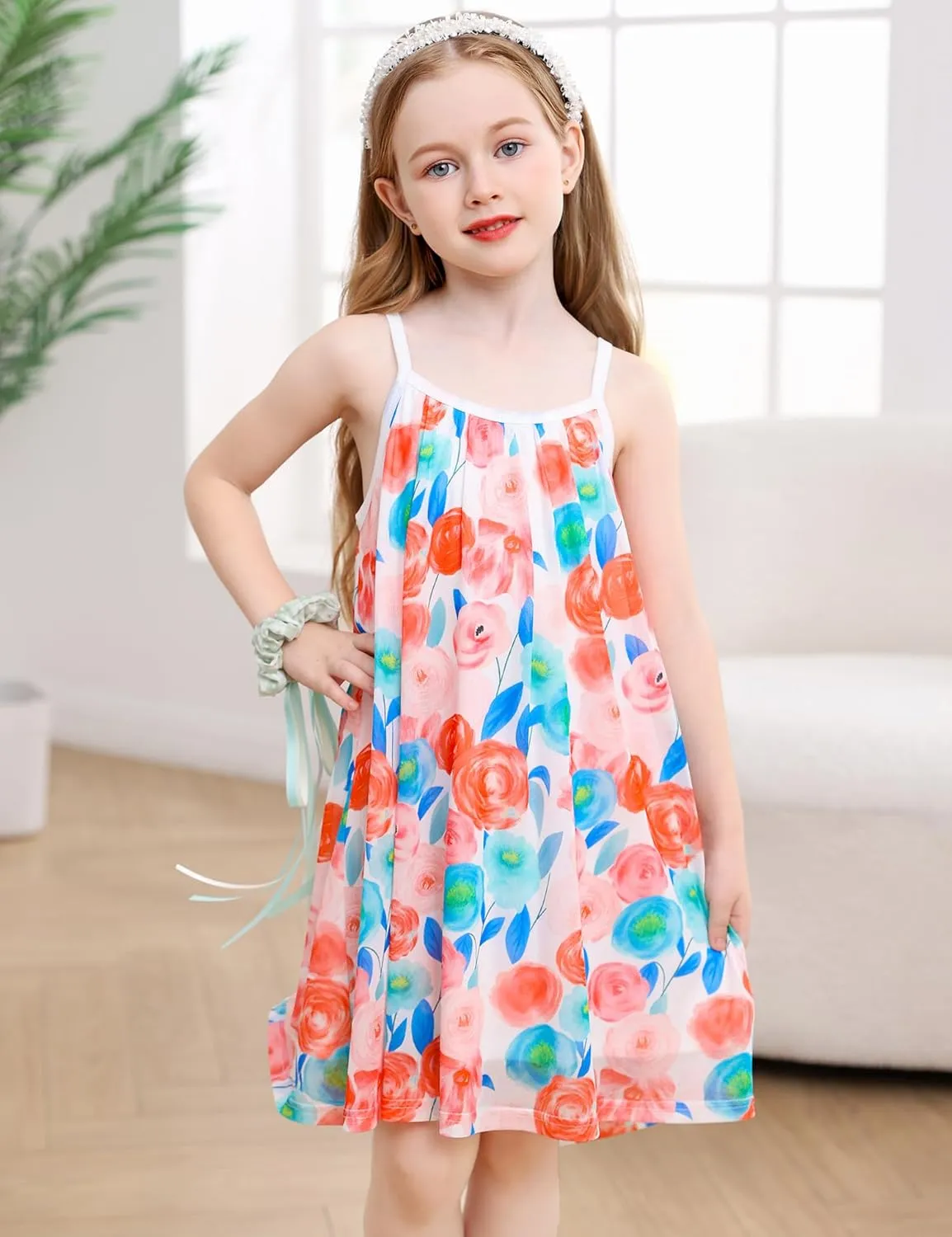 Girl's Summer Dress Casual Spaghetti Strap Rainbow Sundress Size 3-10 Year