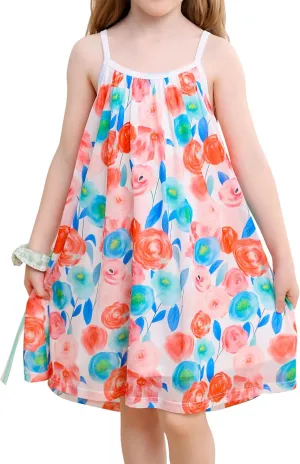 Girl's Summer Dress Casual Spaghetti Strap Rainbow Sundress Size 3-10 Year