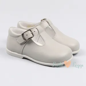Grey Leather T-bar Shoes