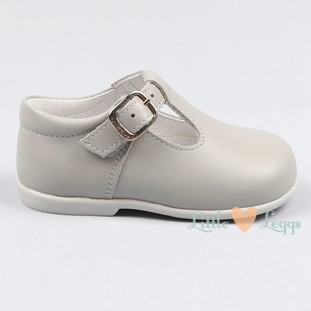 Grey Leather T-bar Shoes
