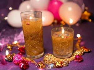 GURUKUL BHARAT Colorful Twin Pack Decorative Dinner Candles with Glass Accents Illuminate Every Occasion with Style