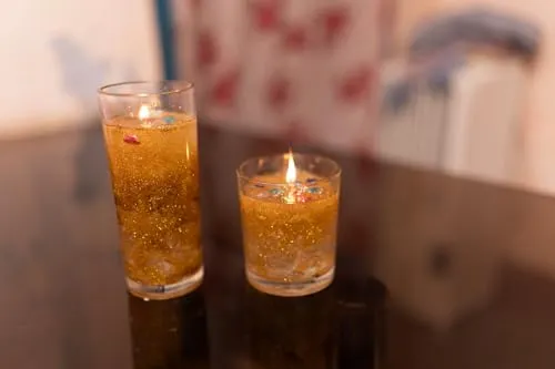 GURUKUL BHARAT Colorful Twin Pack Decorative Dinner Candles with Glass Accents Illuminate Every Occasion with Style