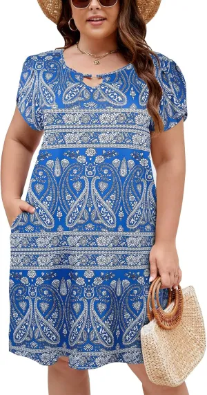 Halife Women's Plus Size Summer Dresses with Pockets Floral Beach Boho Tunic Dresses Flowy Sundresses