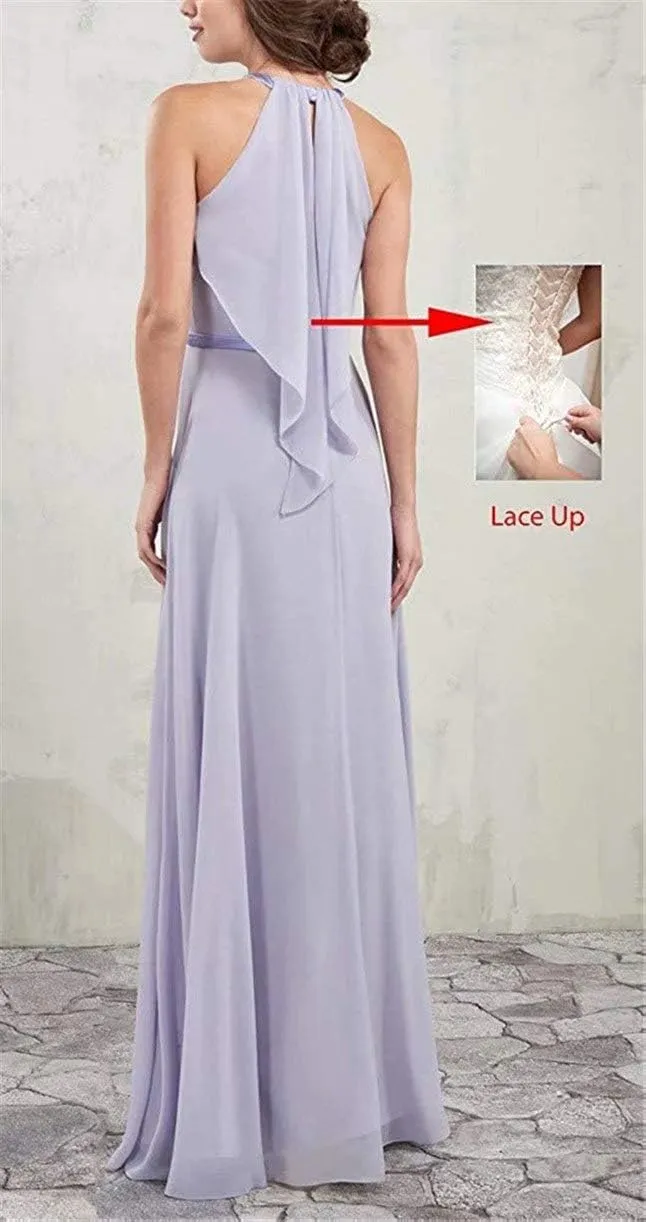 Halter Bridesmaid Dresses for Juniors Women Chiffon Prom Ball Gown Evening Dress