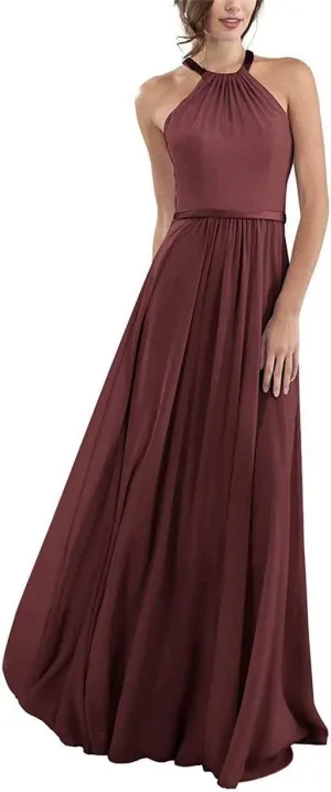 Halter Bridesmaid Dresses for Juniors Women Chiffon Prom Ball Gown Evening Dress