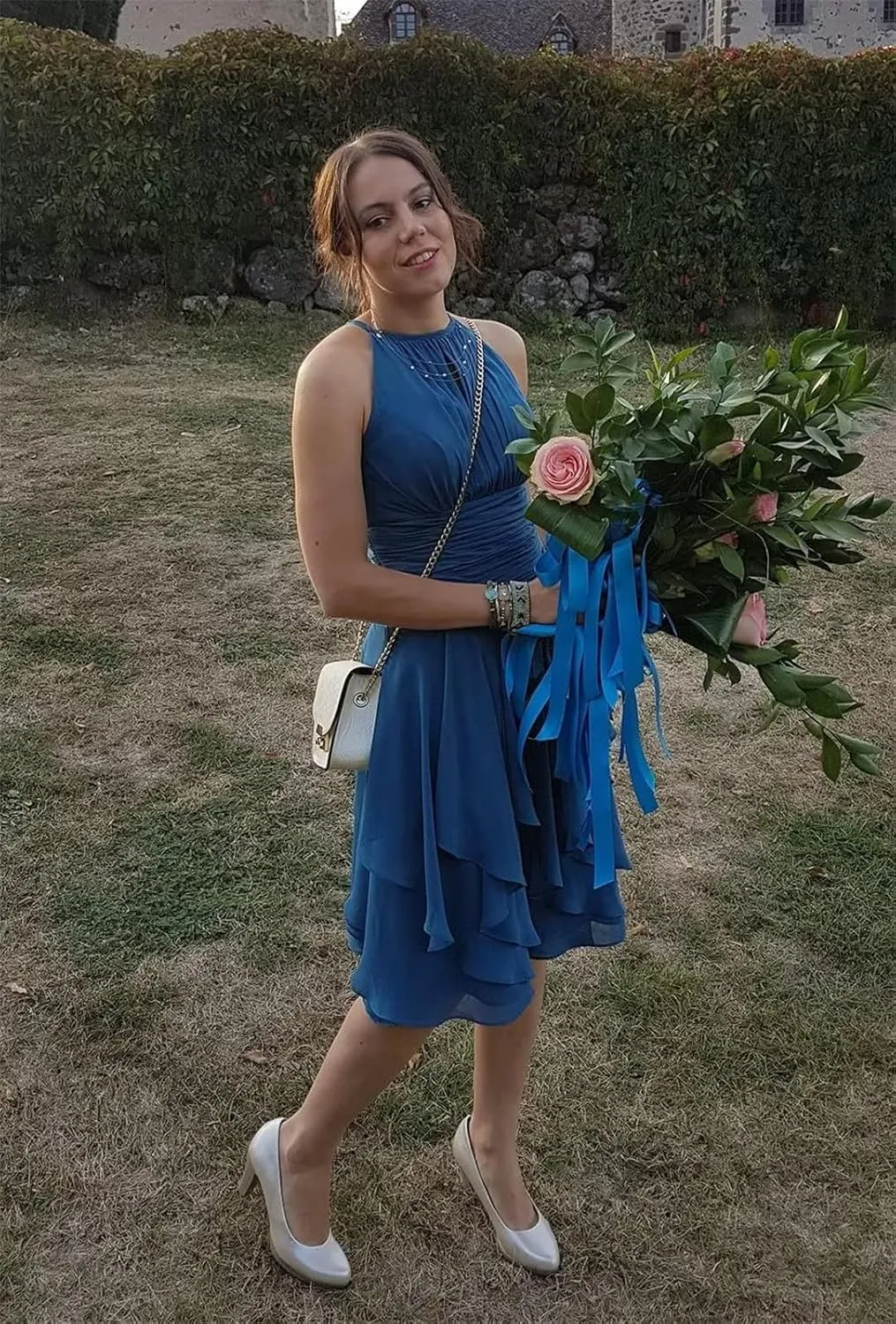 Halter Short Bridesmaid Dresses for Women A Line Chiffon Formal Dress Summer Ruffle Pleated Evening Praty Dress