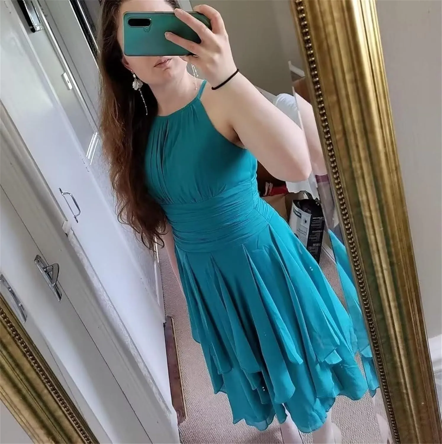 Halter Short Bridesmaid Dresses for Women A Line Chiffon Formal Dress Summer Ruffle Pleated Evening Praty Dress