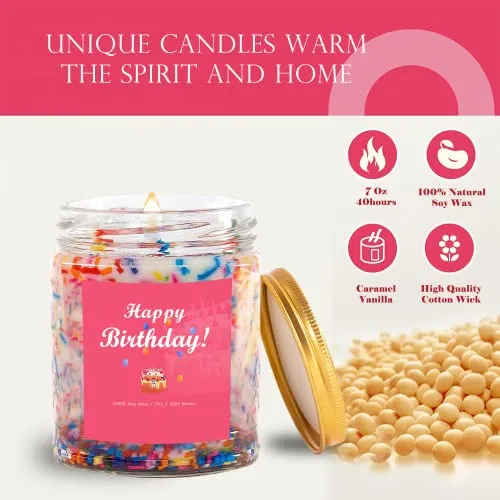Happy Birthday Candles,Birthday Gifts for Women Friendship, Unique Best Friend,Vanilla Scent with Sprinkles Cute，A