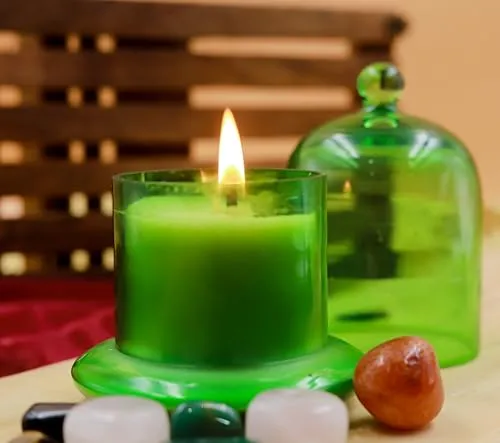 HARINI Green Aventurine Candle: Premium Coconut Soy Wax Candle in Elegant Glass Holder