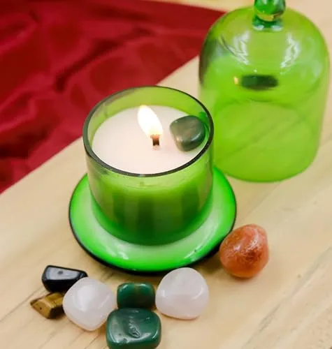 HARINI Green Aventurine Candle: Premium Coconut Soy Wax Candle in Elegant Glass Holder