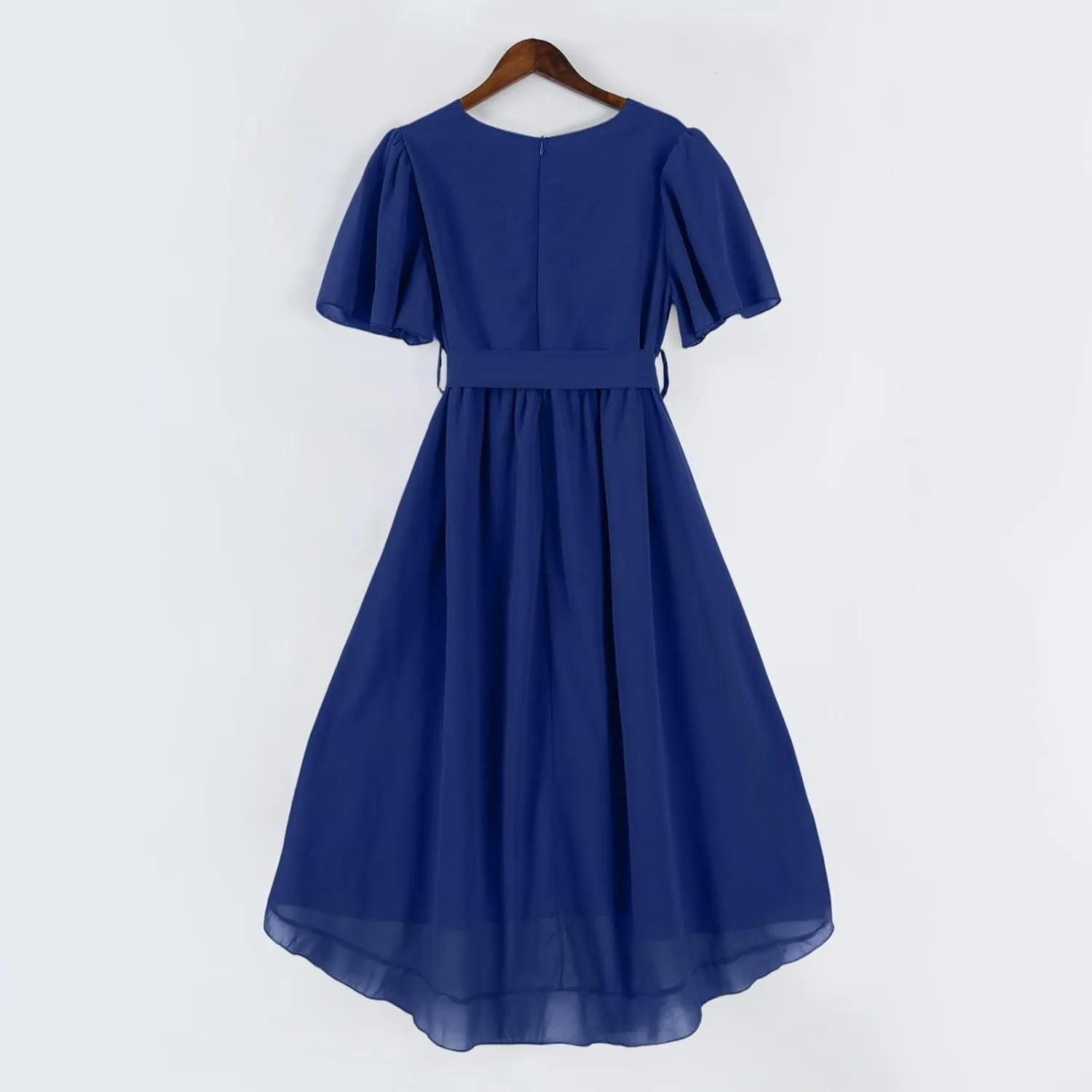 HAVUITYY Women's Chiffon Midi Dress 2025 Summer Spring Wedding Guest Party Short Sleeve Casual Flowy V-Neck A-Line Dress