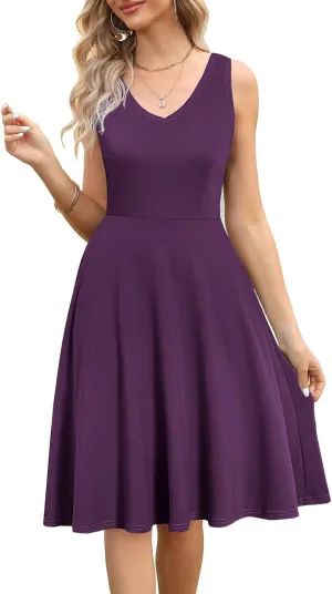 HELYO Women's Elegant Summer Casual T-Shirt Dresses Sleeveless Work Fit and Flare A-Line Dress with Pockets 718