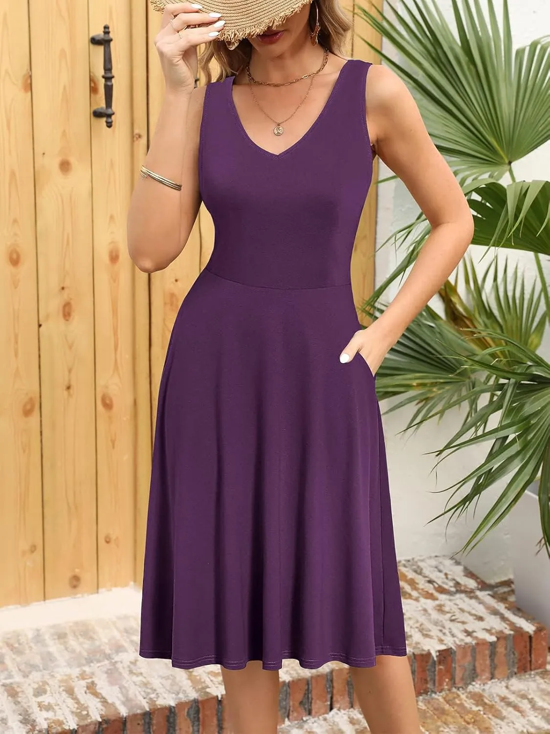 HELYO Women's Elegant Summer Casual T-Shirt Dresses Sleeveless Work Fit and Flare A-Line Dress with Pockets 718