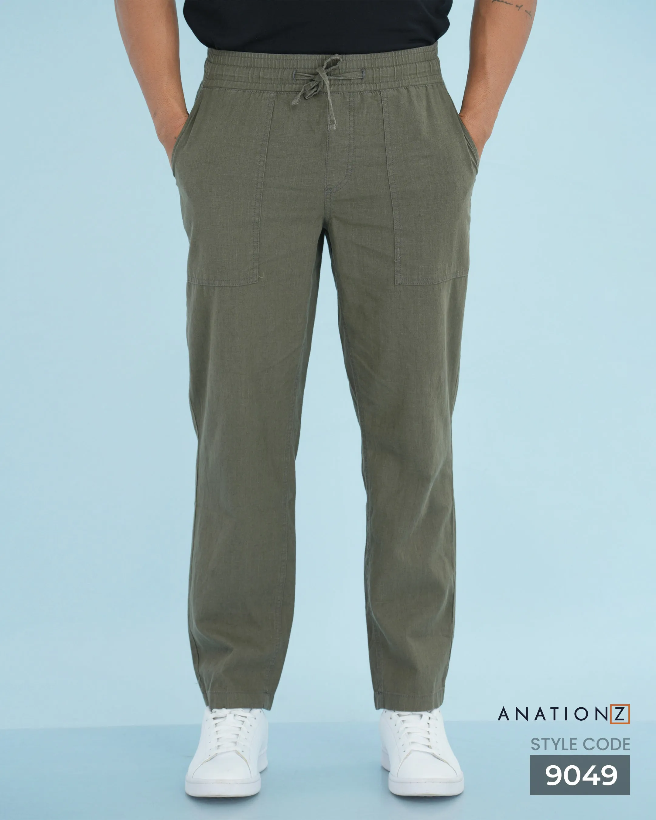 Heritage Linen Cotton Relaxed Pant - Olive Green