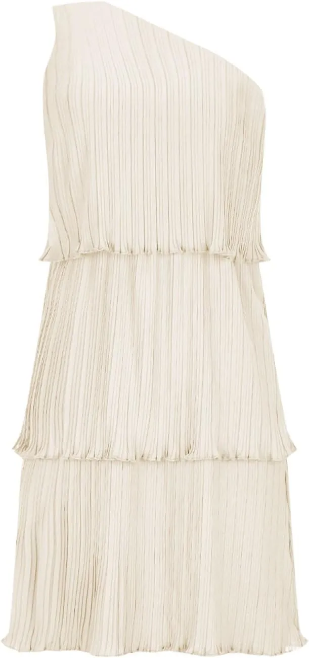 HGps8w One Shoulder Dresses for Women Summer Sleeveless Ruffle Tiered Layered Chiffon Flowy A Line Mini Dress for Party