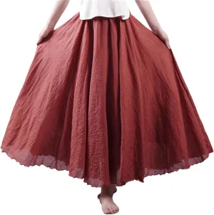 Hgvcfcv Women Linen Cotton Long Skirts Elastic Waist Pleated Maxi Skirts Beach Boho Vintage Summer Skirts