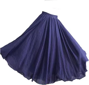 Hgvcfcv Women Linen Cotton Long Skirts Elastic Waist Pleated Maxi Skirts Beach Boho Vintage Summer Skirts