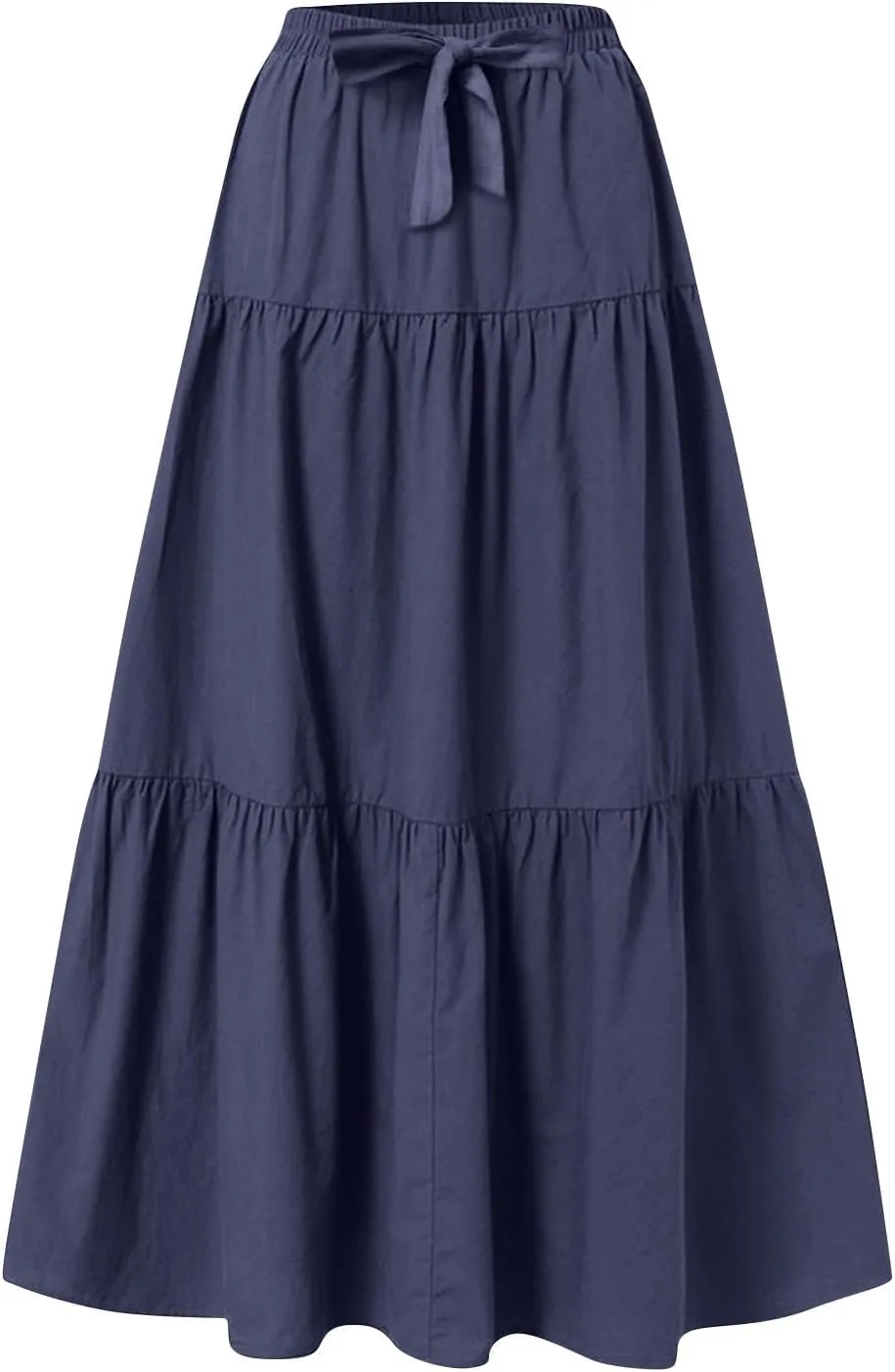 High Waist Tiered Skirts for Women Tiered A Line Ruffle Summer Pleated Flowy Elastic Skirts with Pockets