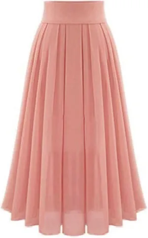 High Waisted Maxi Skirts for Women Summer Chiffion Pleated Ruffle Long Skirt Elegant Elastic High Waist Work Skirts