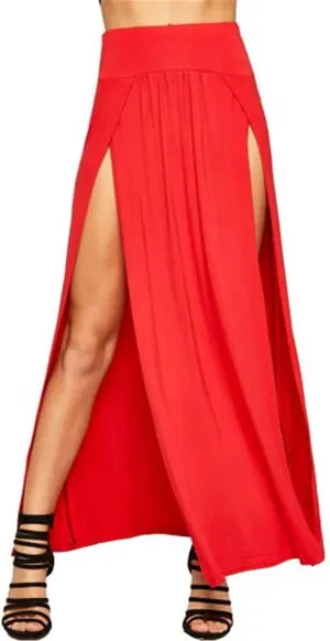 High Waisted Sexy Womens Double Slits Summer Solid Long Maxi Skirt Gifts Valentine's Day