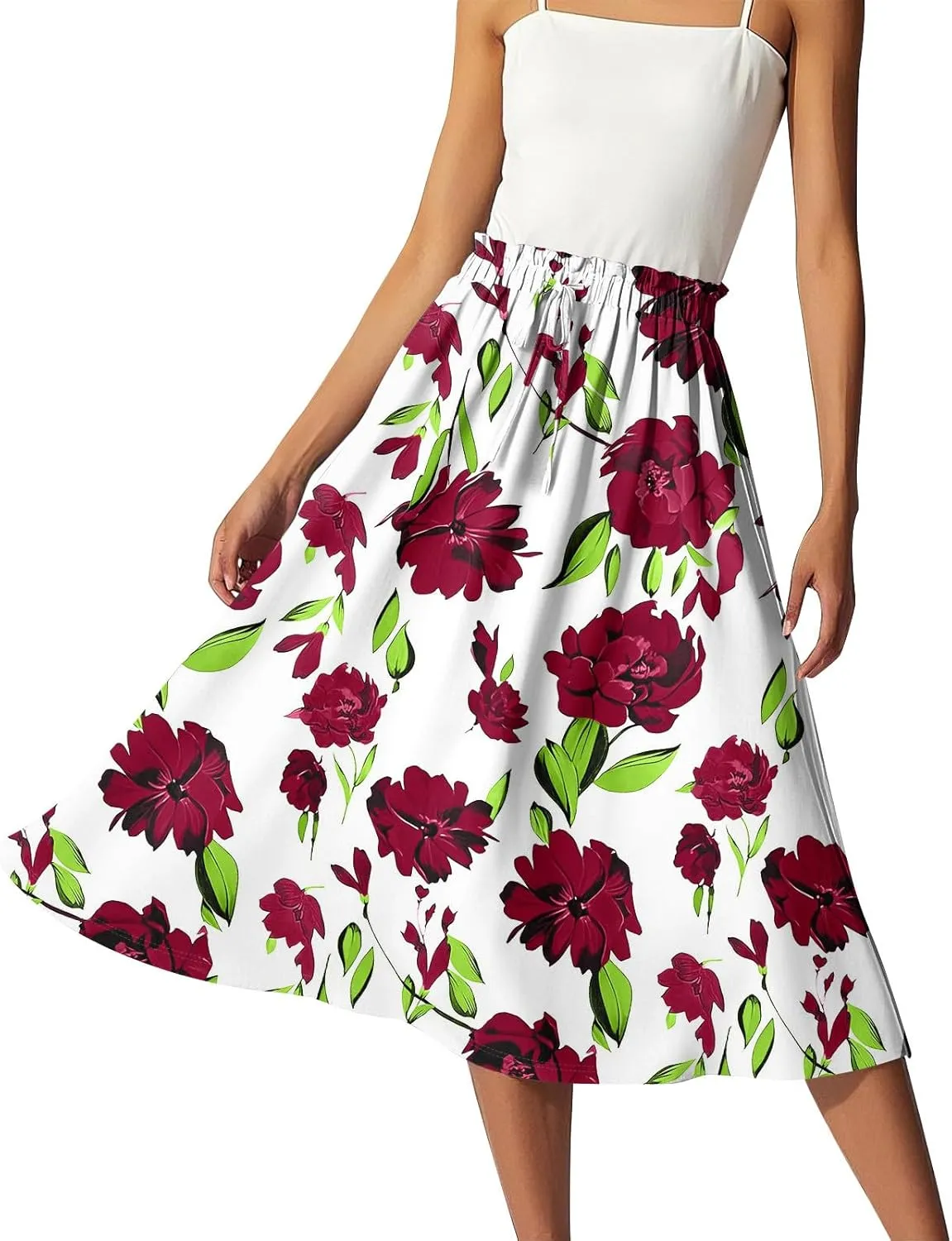 High Waisted Skirts for Women Long Pleated A-Line Flowy Maxi Skirt Bohemian Style